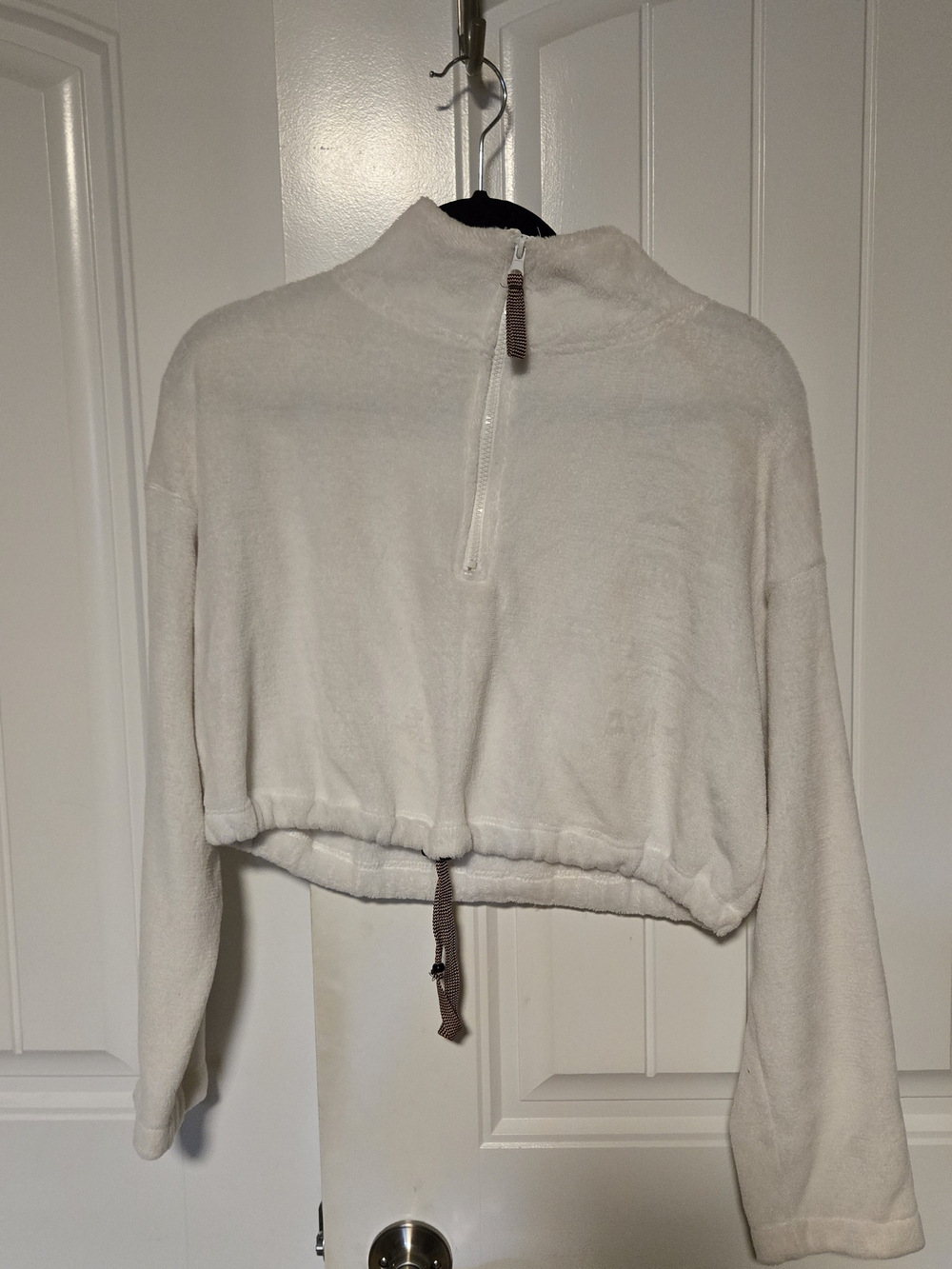 Urban Outfitters Cream Half-Zip Cropped Fleece Pullover